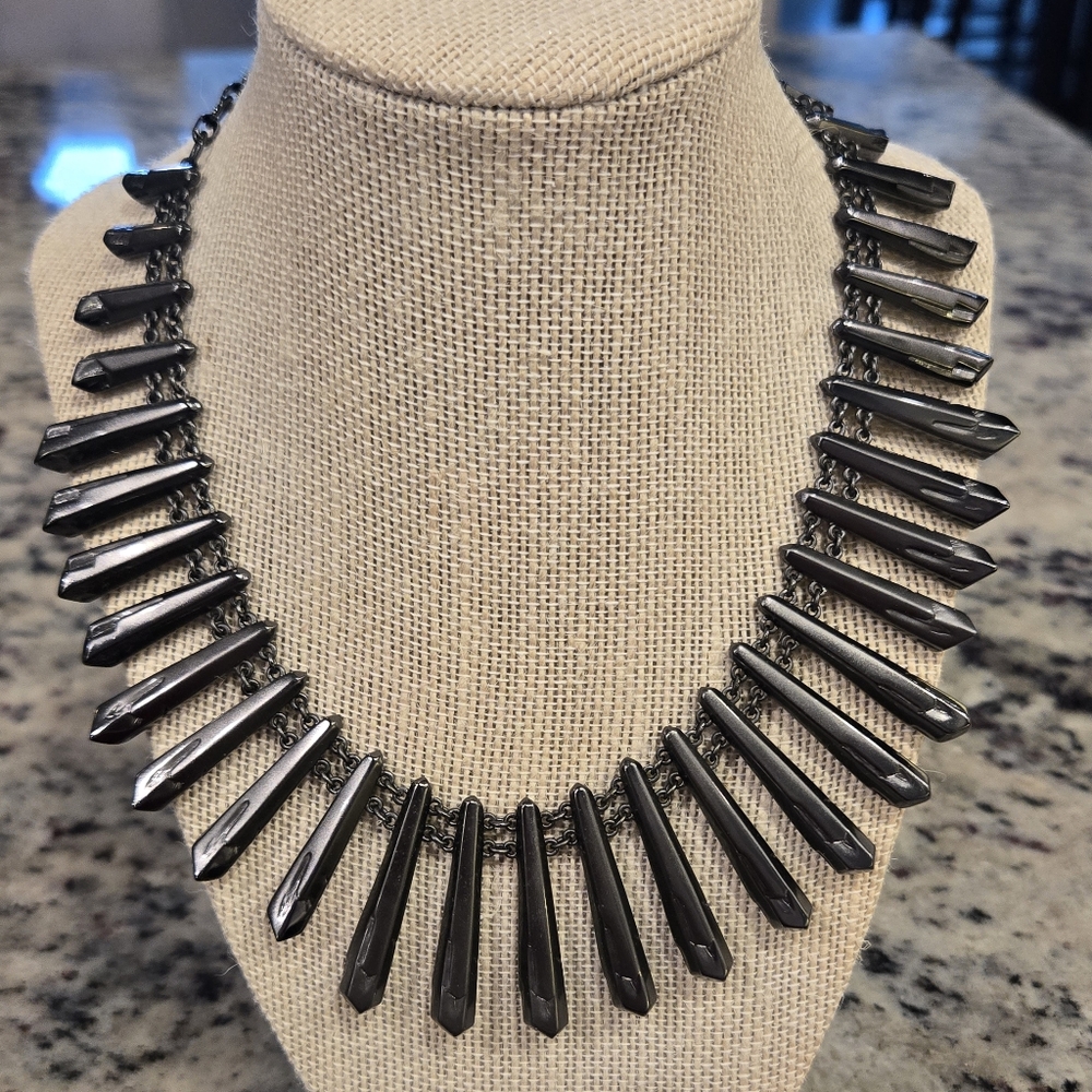 Kendra Scott Jill Gunmetal Gray Spike Statement Necklace 20" Adjustable